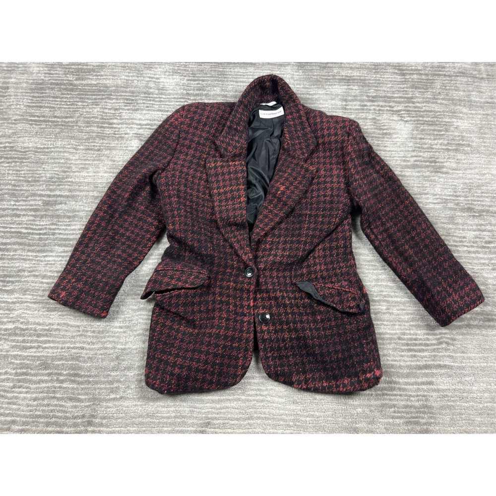 Liz Claiborne Collection Blazer Medium Womens Red Black Houndstooth Wool Blend